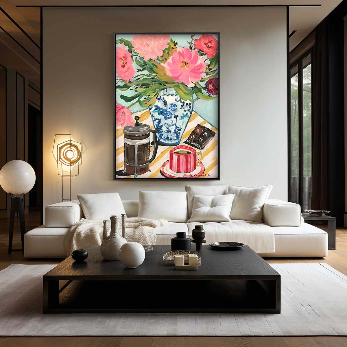 Bloemen en Koffiemoment Kunstwerk-canvas-dibond-plexiglas-wanddecoratie-WallArtistic