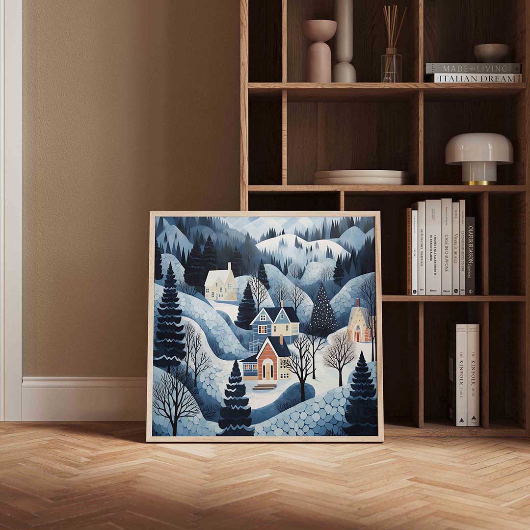 Winterlandschap met huizen Poster
