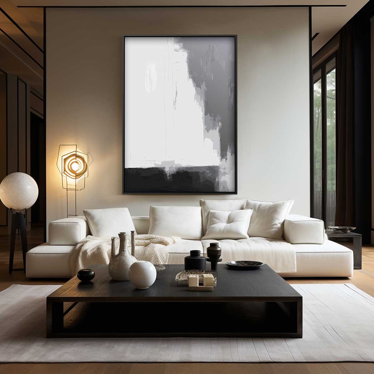Stijlvolle Grijstinten Abstractie Kunstwerk-canvas-dibond-plexiglas-wanddecoratie-WallArtistic