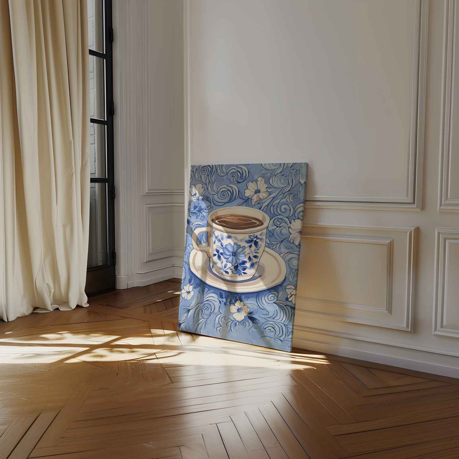Blauwe Koffieochtend Kunstwerk-canvas-dibond-plexiglas-wanddecoratie-WallArtistic