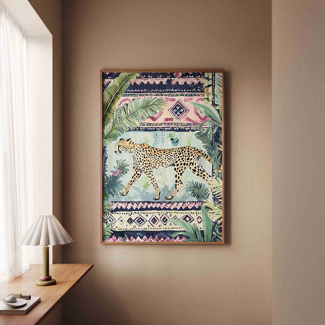 Luipaard en bladeren Poster