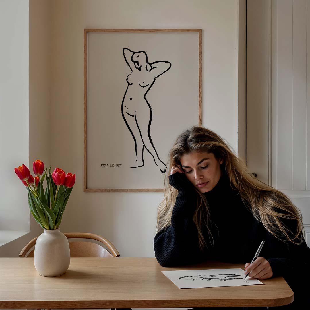 Elegante Vrouwelijke Lijntekening Poster-WallArtistic