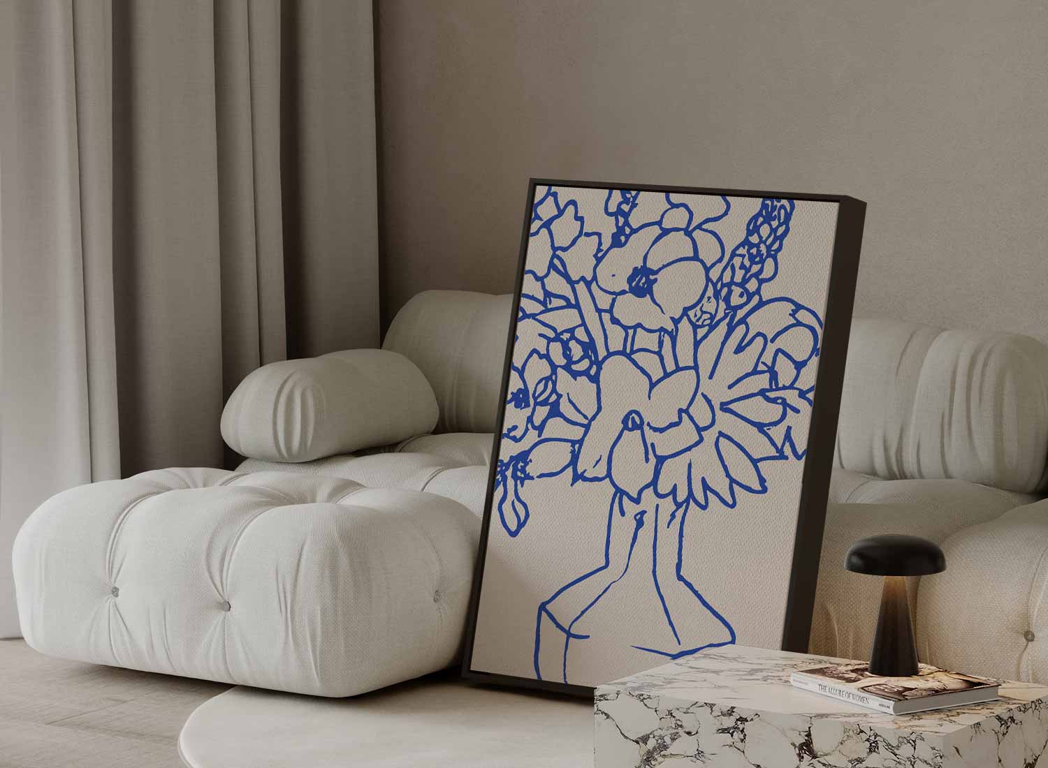 Blaauw Lijnenspel Bloemen Kunstwerk-canvas-dibond-plexiglas-wanddecoratie-WallArtistic