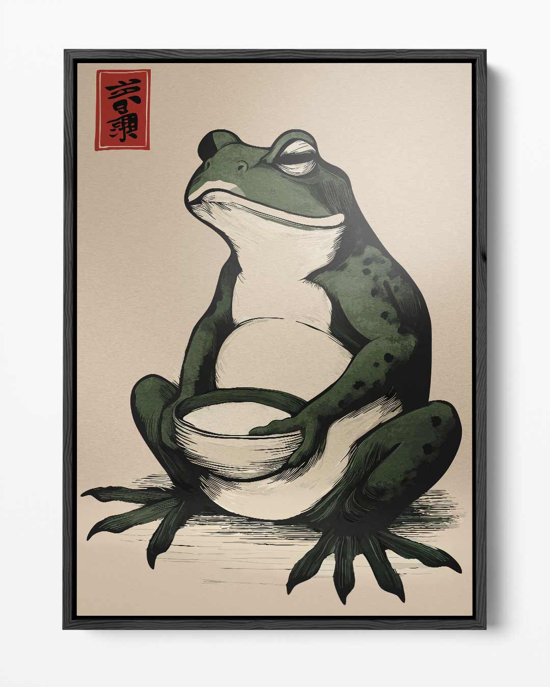 Zen Kikker met Kom Kunstwerk-canvas-dibond-plexiglas-wanddecoratie-WallArtistic