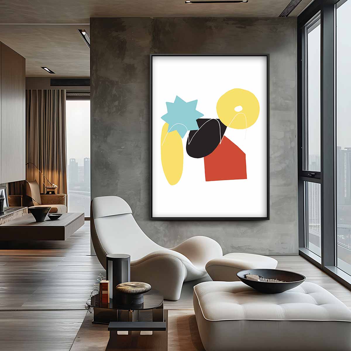 Speelse Abstractie in Vormen Kunstwerk-canvas-dibond-plexiglas-wanddecoratie-WallArtistic