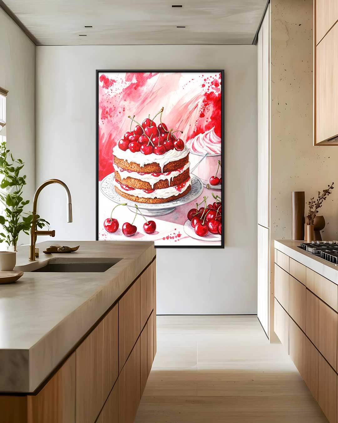 Verleidelijke Kersen Taartkunst Kunstwerk-canvas-dibond-plexiglas-wanddecoratie-WallArtistic