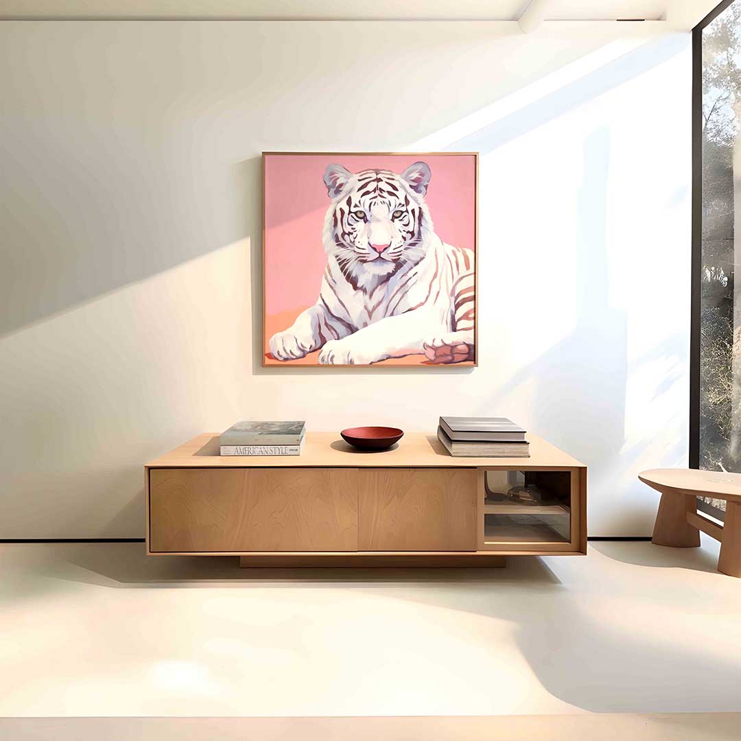 Witte tijger op roze Poster