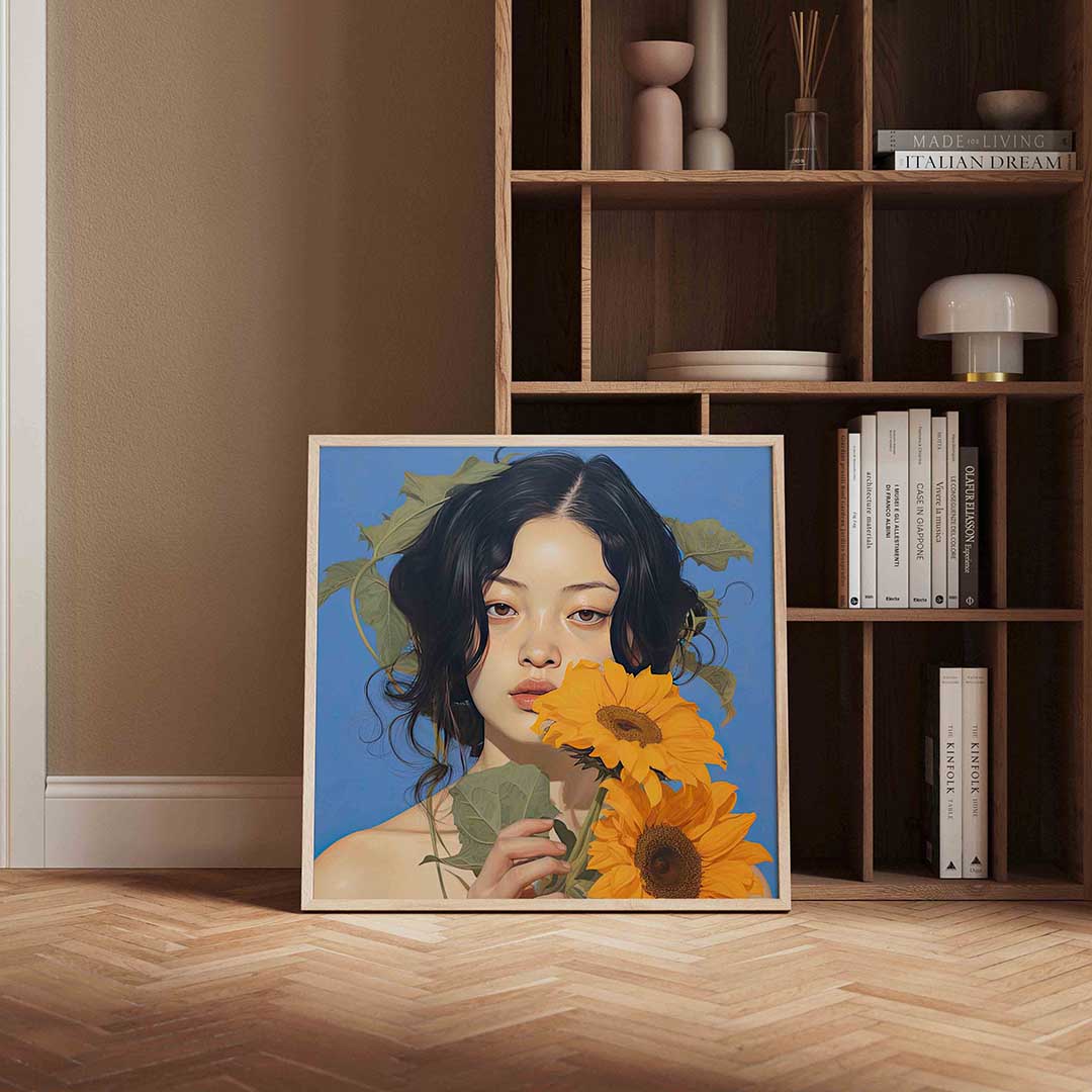 Vrouw met zonnebloemen Poster