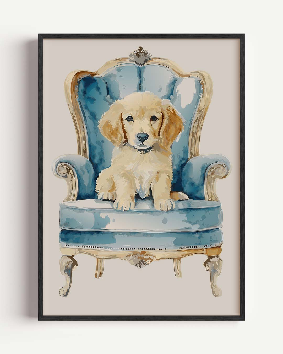 Puppy op Blauwe Troon Poster