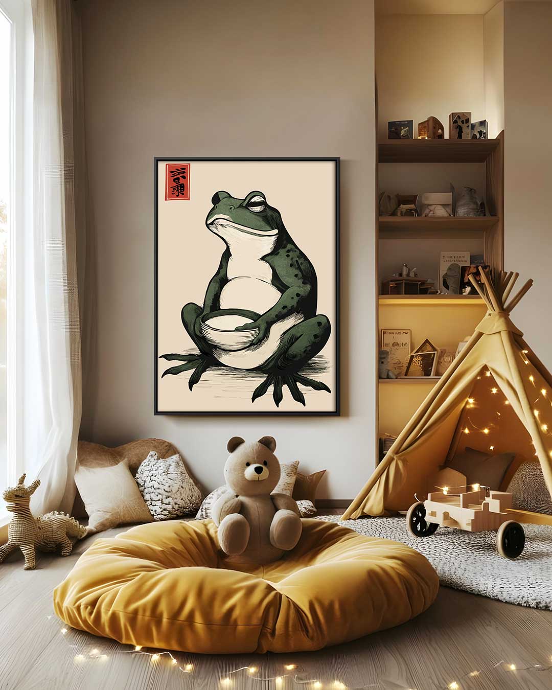 Zen Kikker met Kom Kunstwerk-canvas-dibond-plexiglas-wanddecoratie-WallArtistic