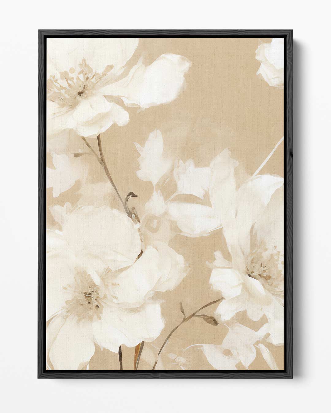 Elegante Bloemen op Beige Kunstwerk-canvas-dibond-plexiglas-wanddecoratie-WallArtistic