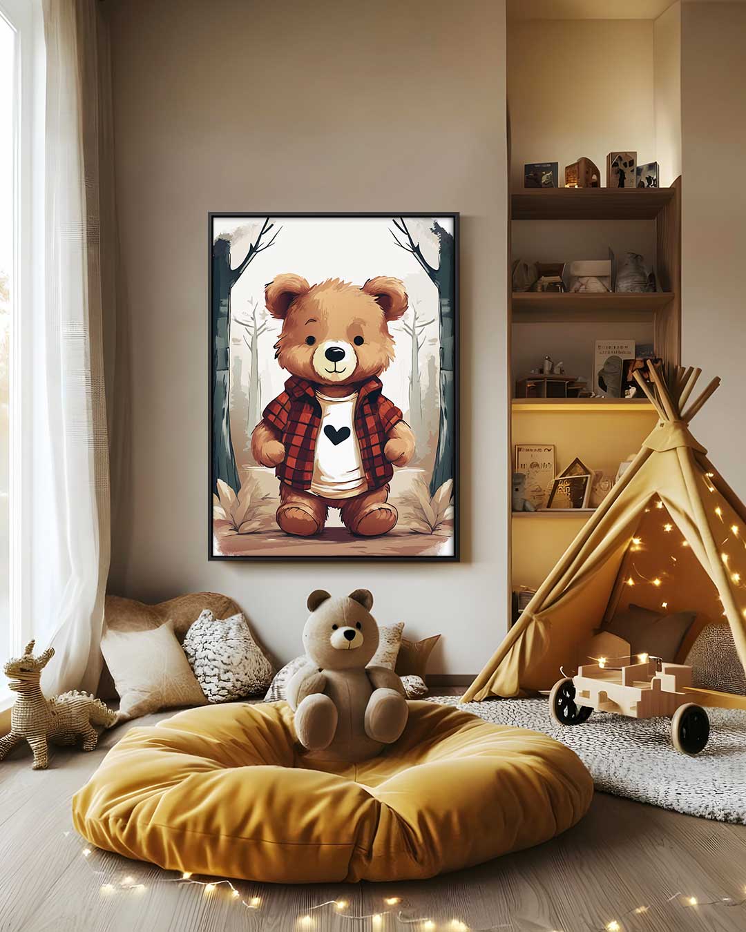 Knuffelbeer in het Bos Kunstwerk-canvas-dibond-plexiglas-wanddecoratie-WallArtistic