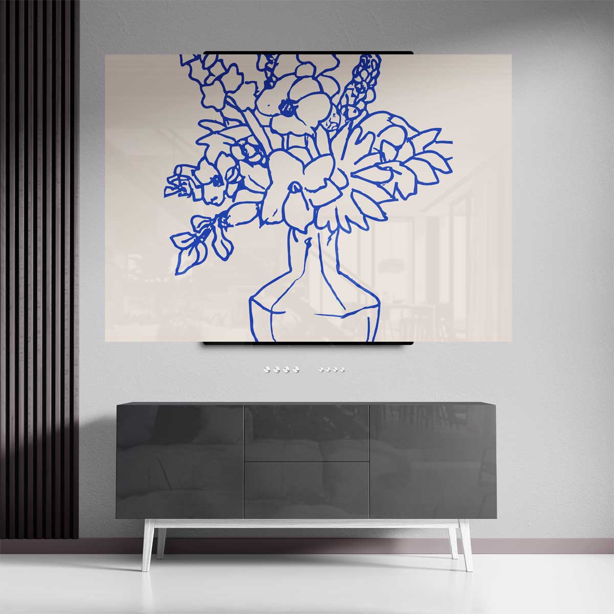Blaauw Lijnenspel Bloemen Kunstwerk-canvas-dibond-plexiglas-wanddecoratie-WallArtistic