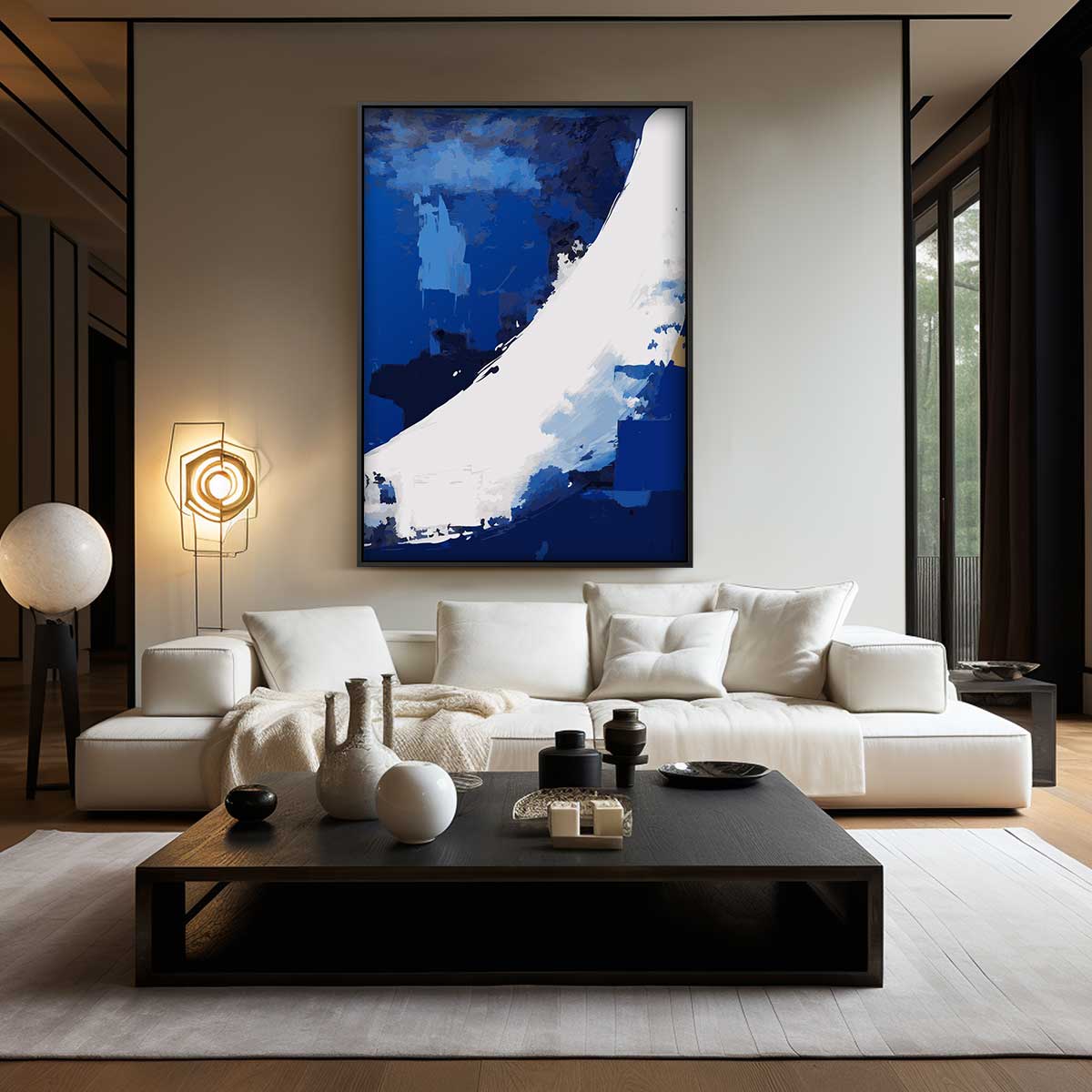 Golvende Blauw Kunstwerk-canvas-dibond-plexiglas-wanddecoratie-WallArtistic