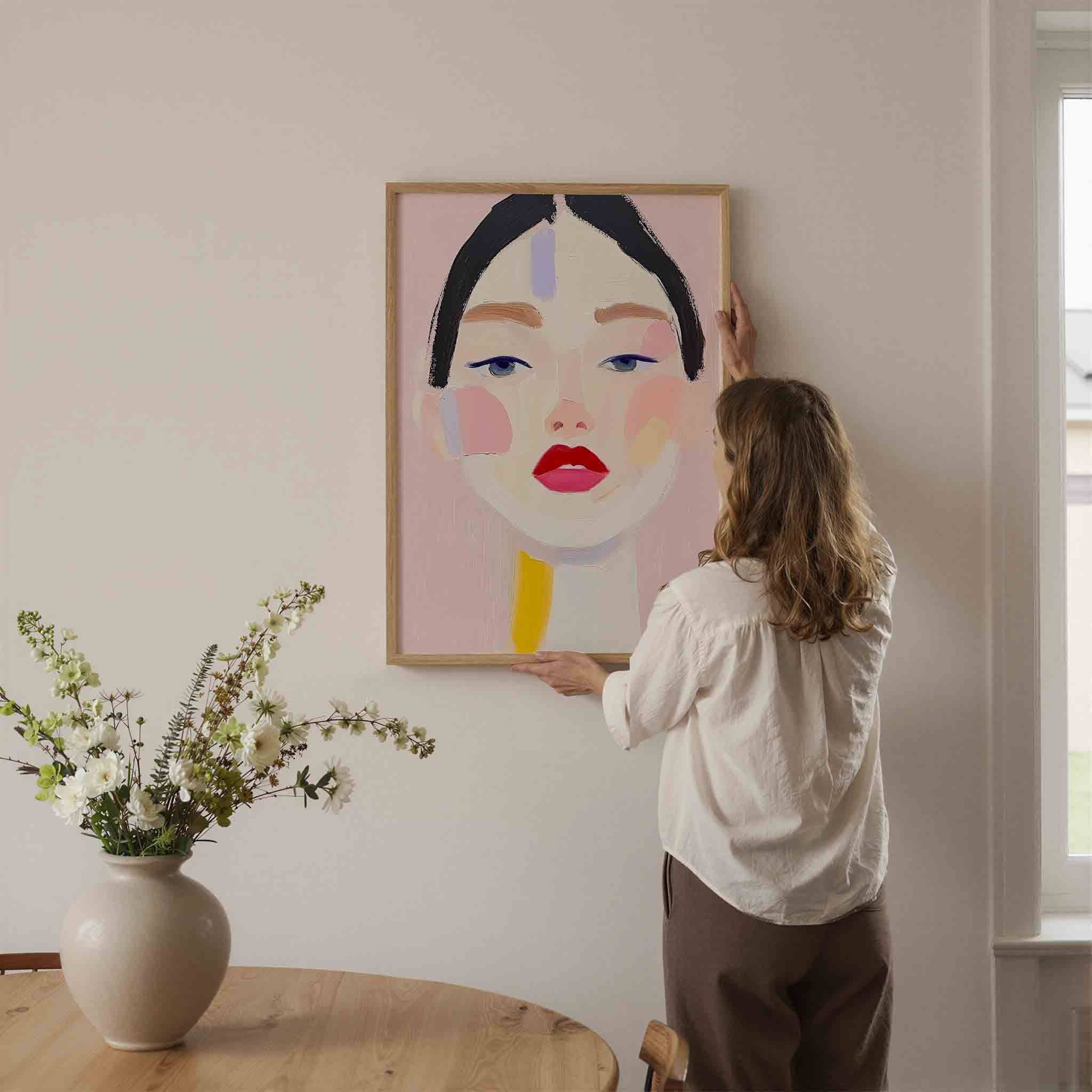 Portret met rode lippen Poster