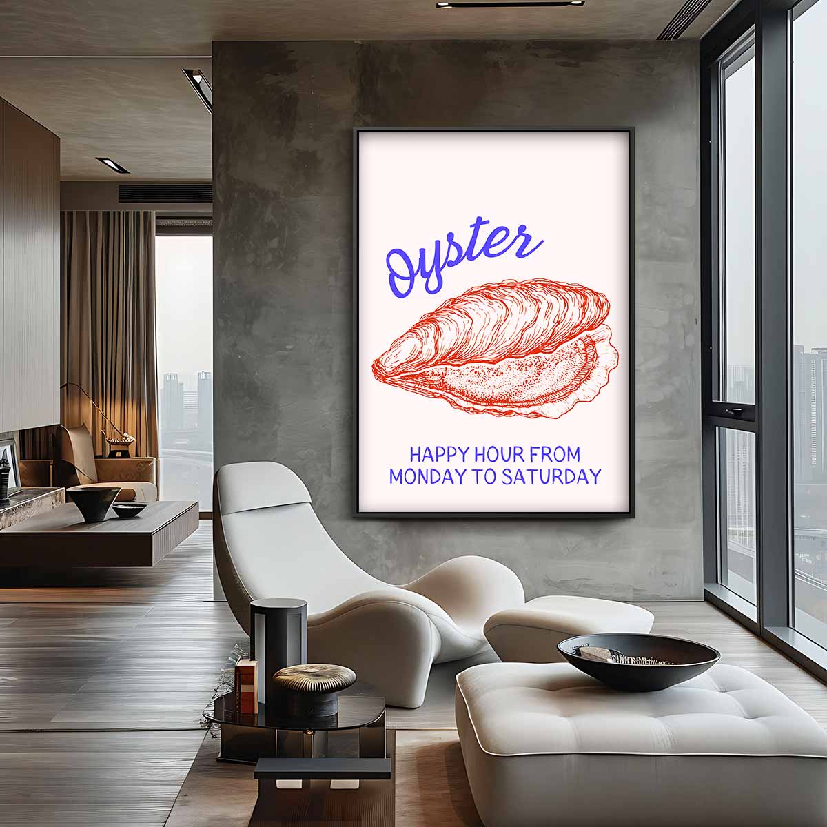 Oester Illustratie Poster Kunstwerk-canvas-dibond-plexiglas-wanddecoratie-WallArtistic