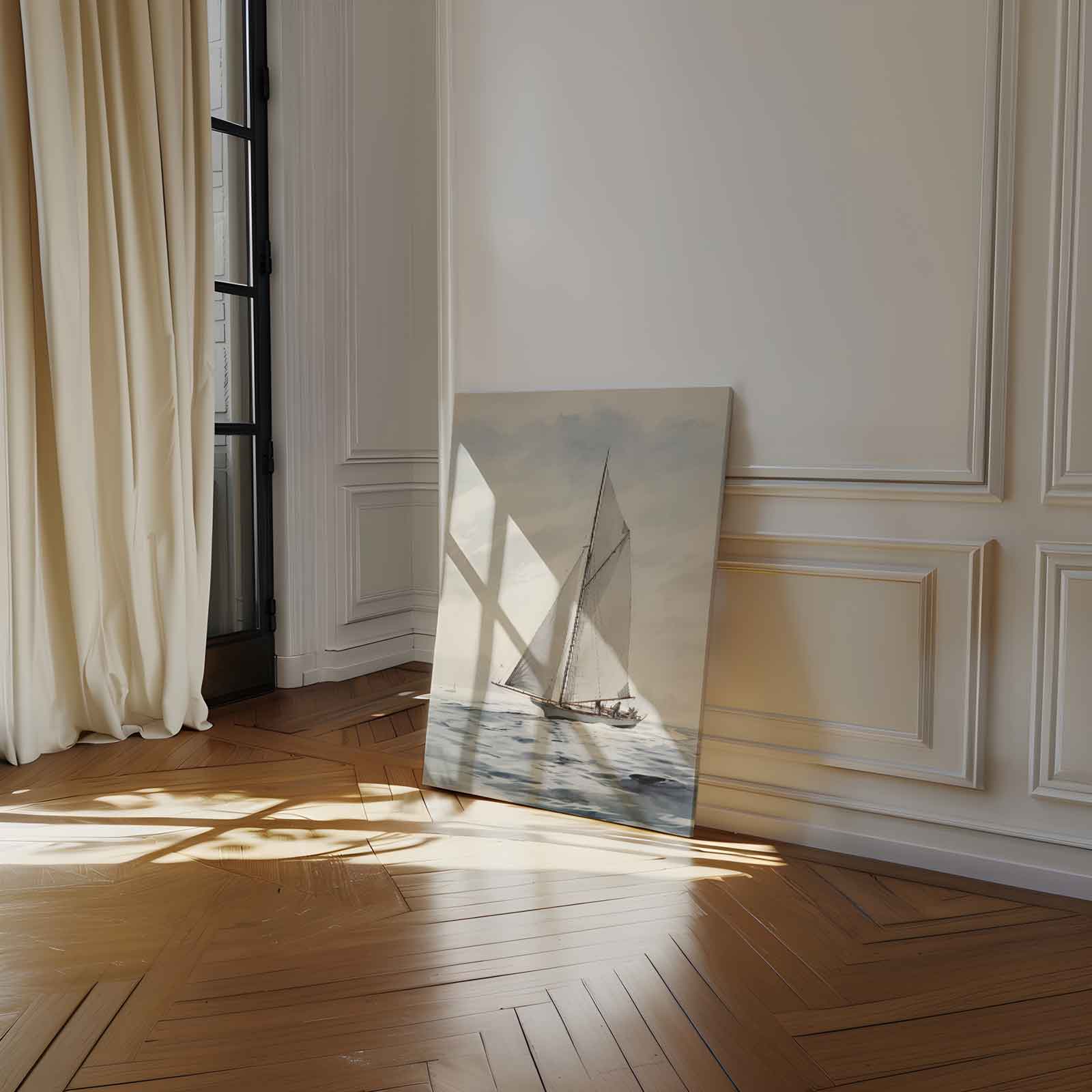 Zeilboot op een Rustige Zee Kunstwerk-canvas-dibond-plexiglas-wanddecoratie-WallArtistic