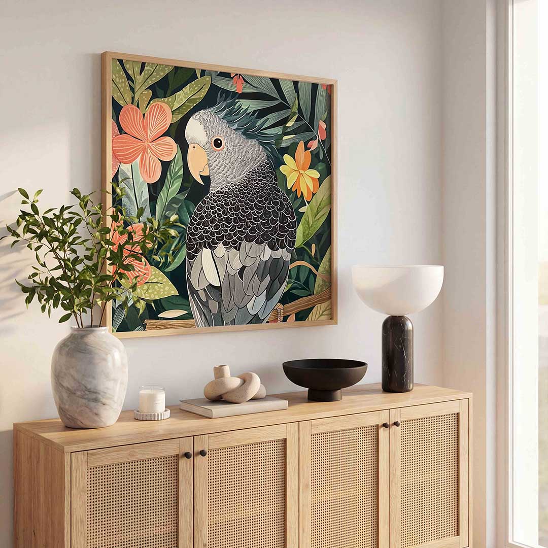 Papegaai en bloemen Poster