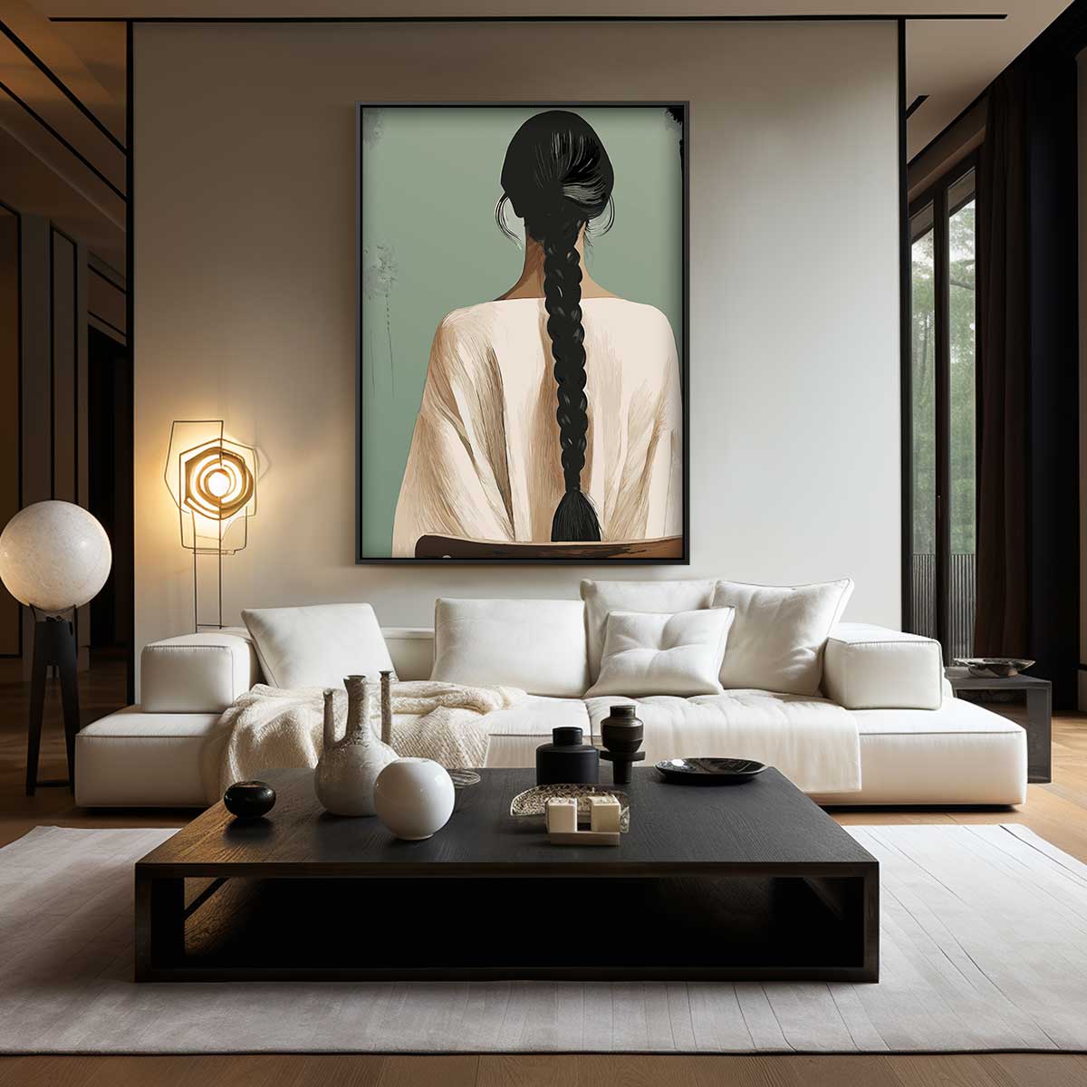 Vrouw met Vlecht Kunstwerk-canvas-dibond-plexiglas-wanddecoratie-WallArtistic