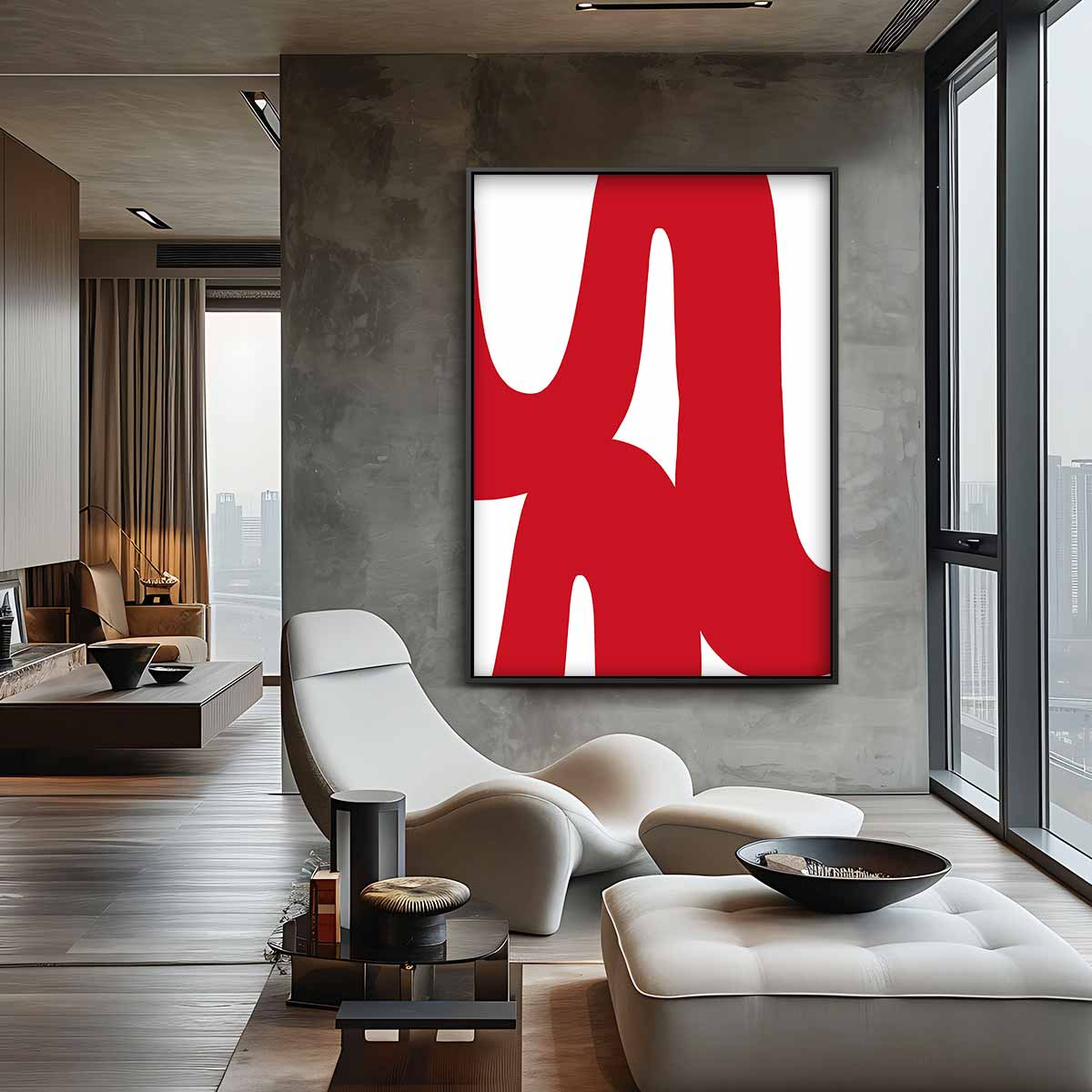 Speelse Rode Golven Kunstwerk-canvas-dibond-plexiglas-wanddecoratie-WallArtistic