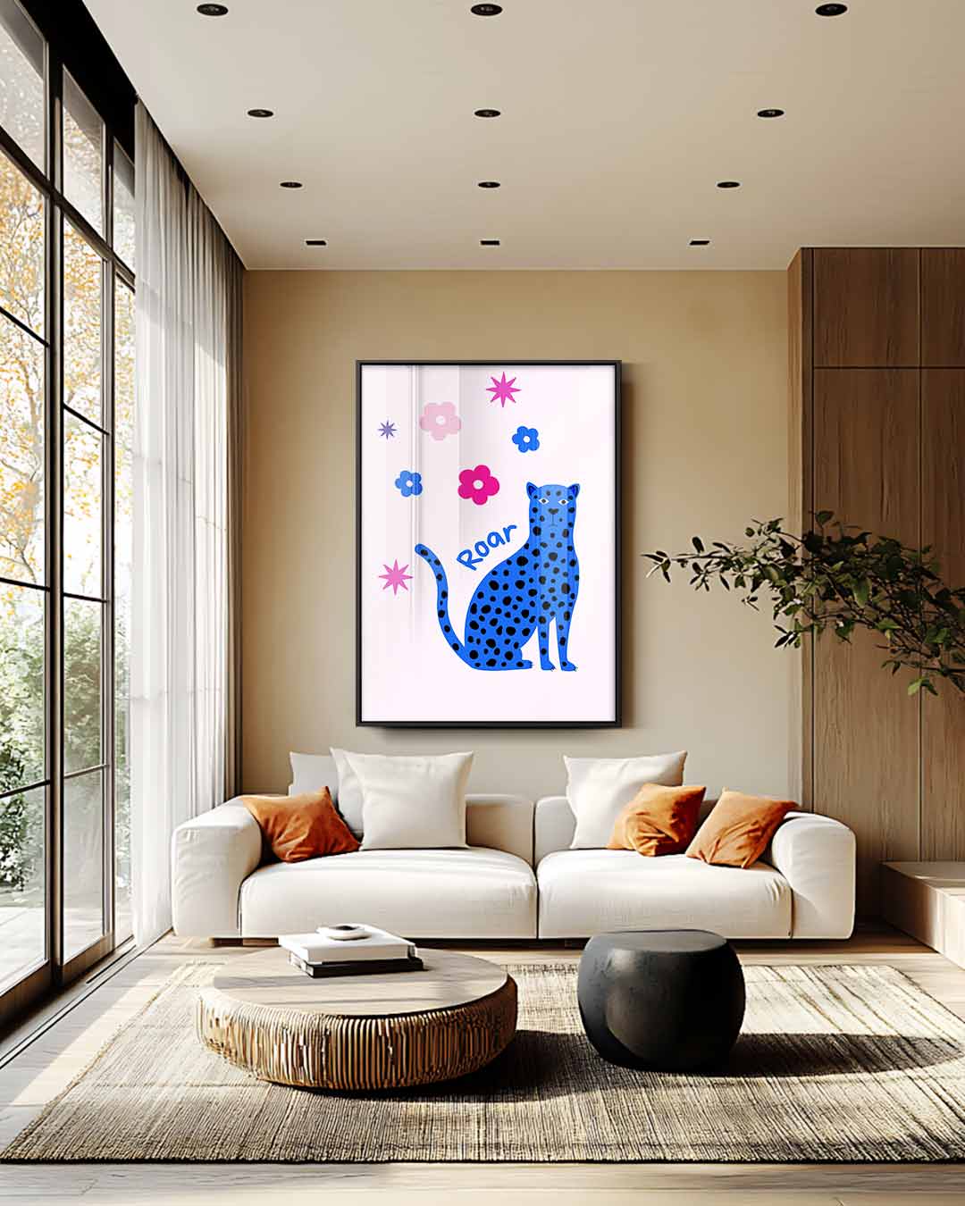 Speelse Luipaard Illustratie Kunstwerk-canvas-dibond-plexiglas-wanddecoratie-WallArtistic