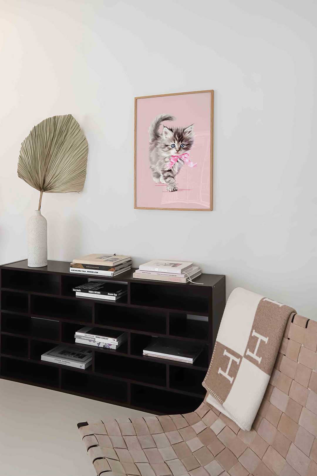 Kitten met roze strik Poster