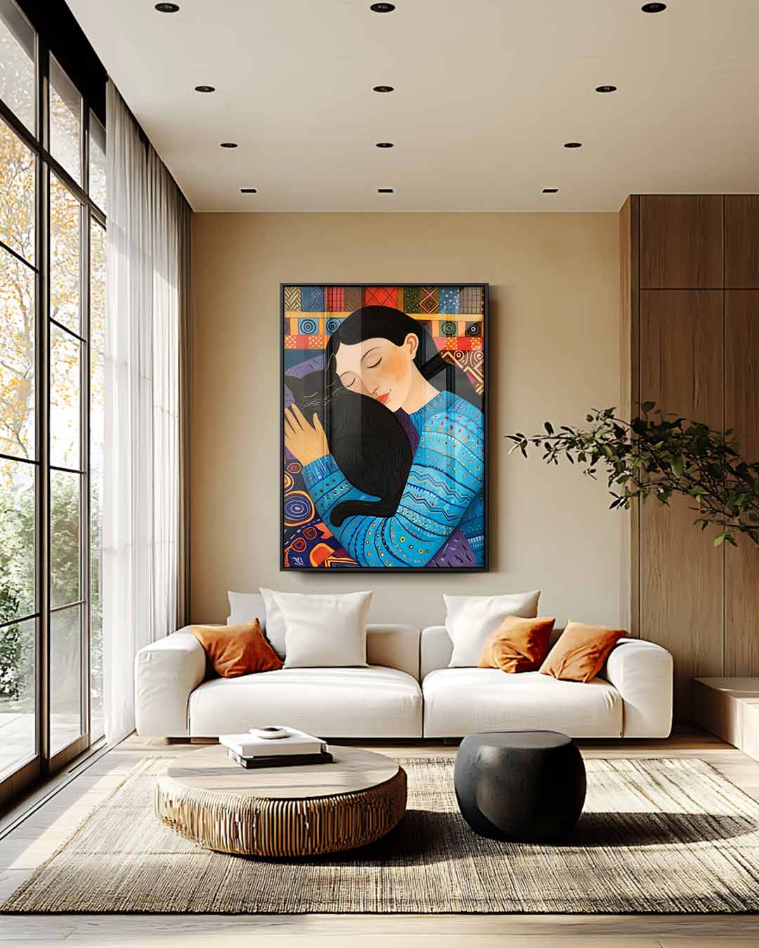 Knuffel met Kat Kunstwerk-canvas-dibond-plexiglas-wanddecoratie-WallArtistic
