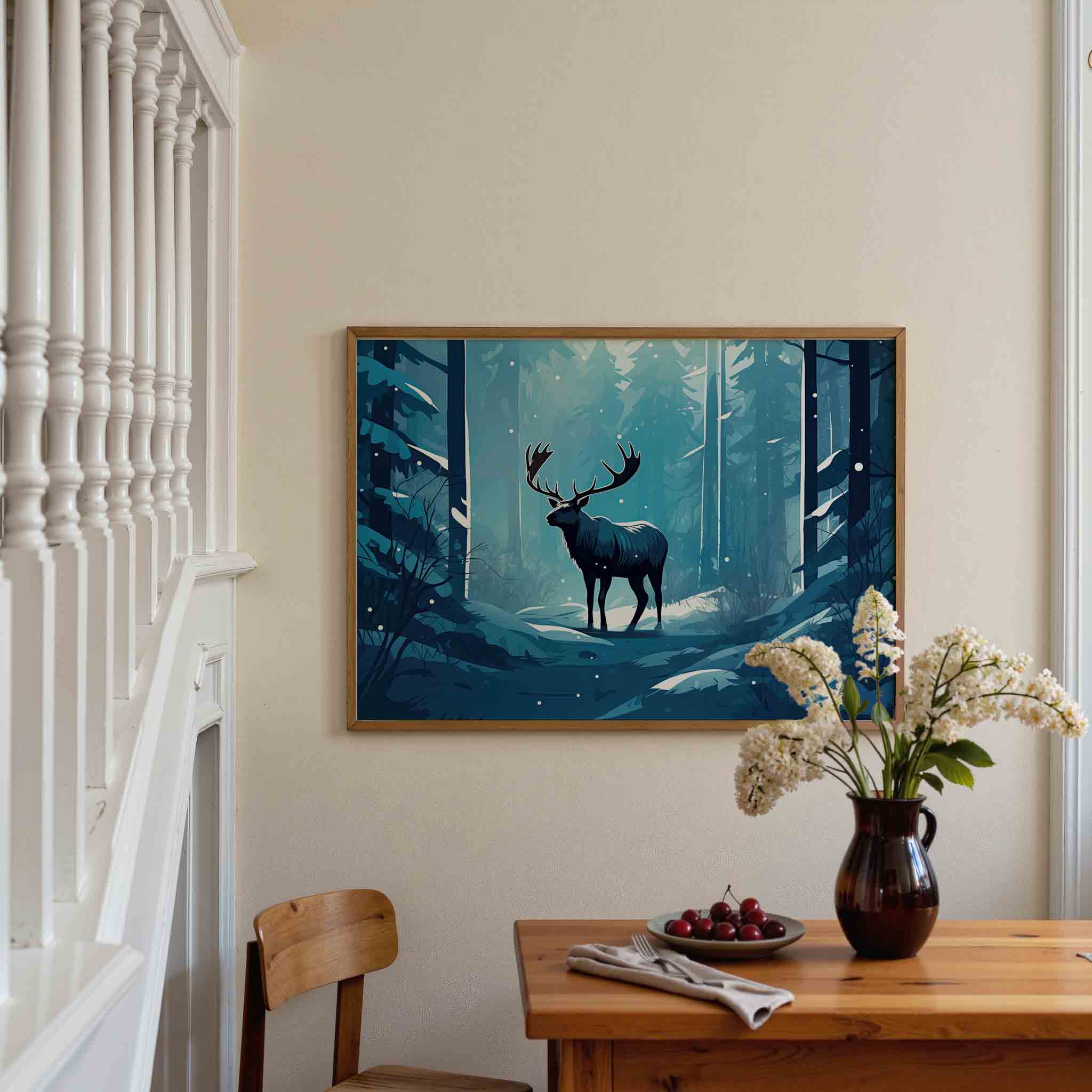 Hert in winterbos Poster
