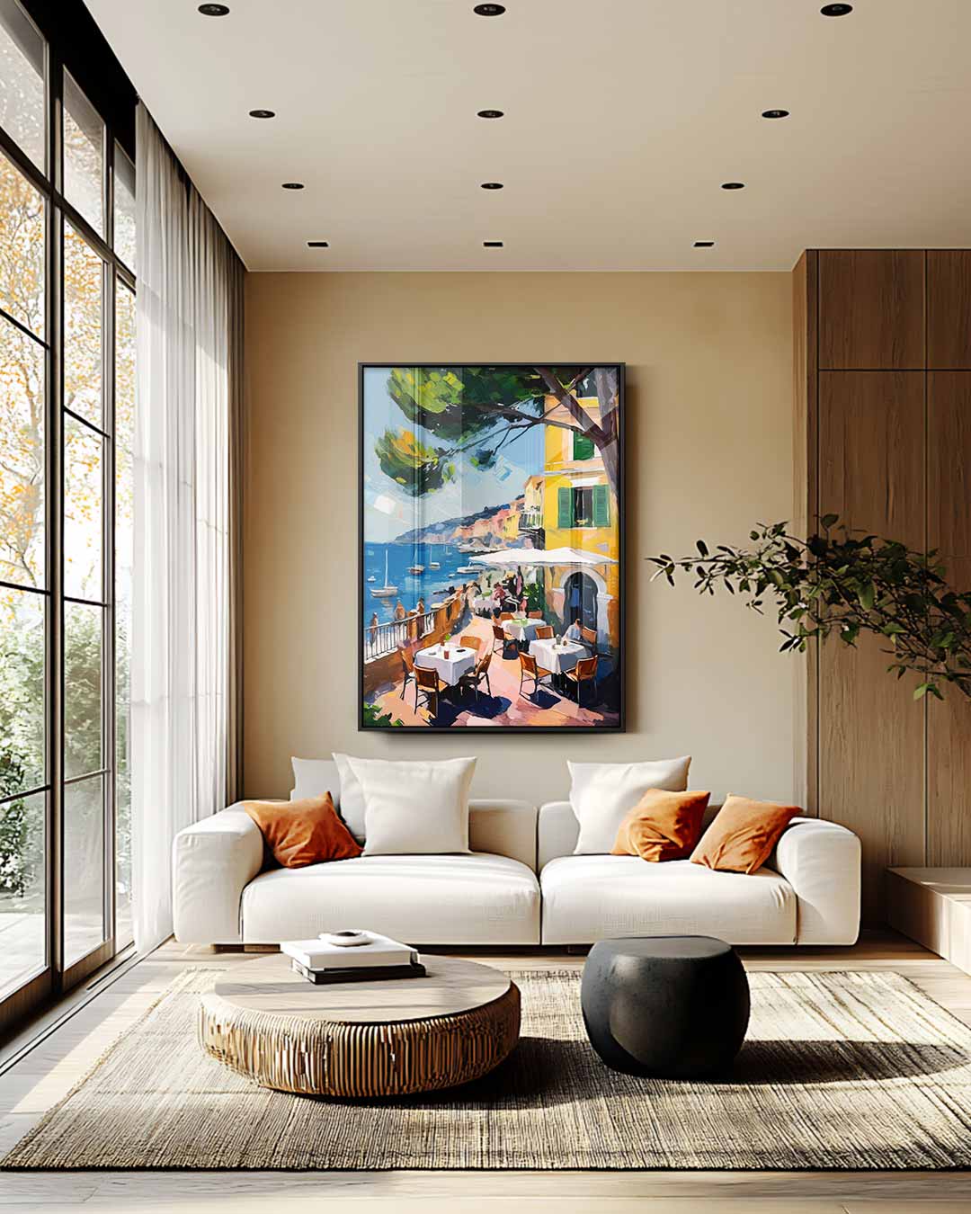 Zonnig Terras aan de Middellandse Zee Kunstwerk-canvas-dibond-plexiglas-wanddecoratie-WallArtistic