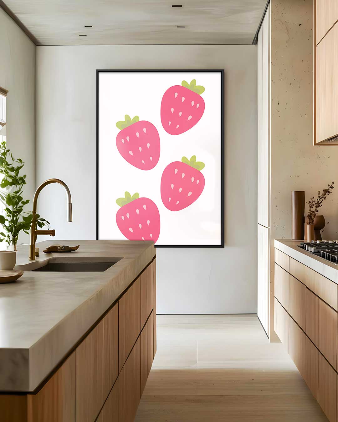 Speelse Aardbeien Illustratie Kunstwerk-canvas-dibond-plexiglas-wanddecoratie-WallArtistic
