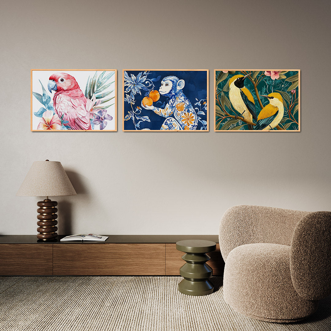 Vogel en bloemen Posterset