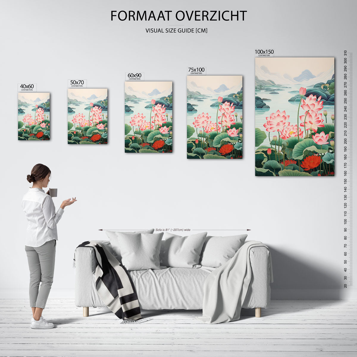 Lotusbloemen en bergen Kunstwerk