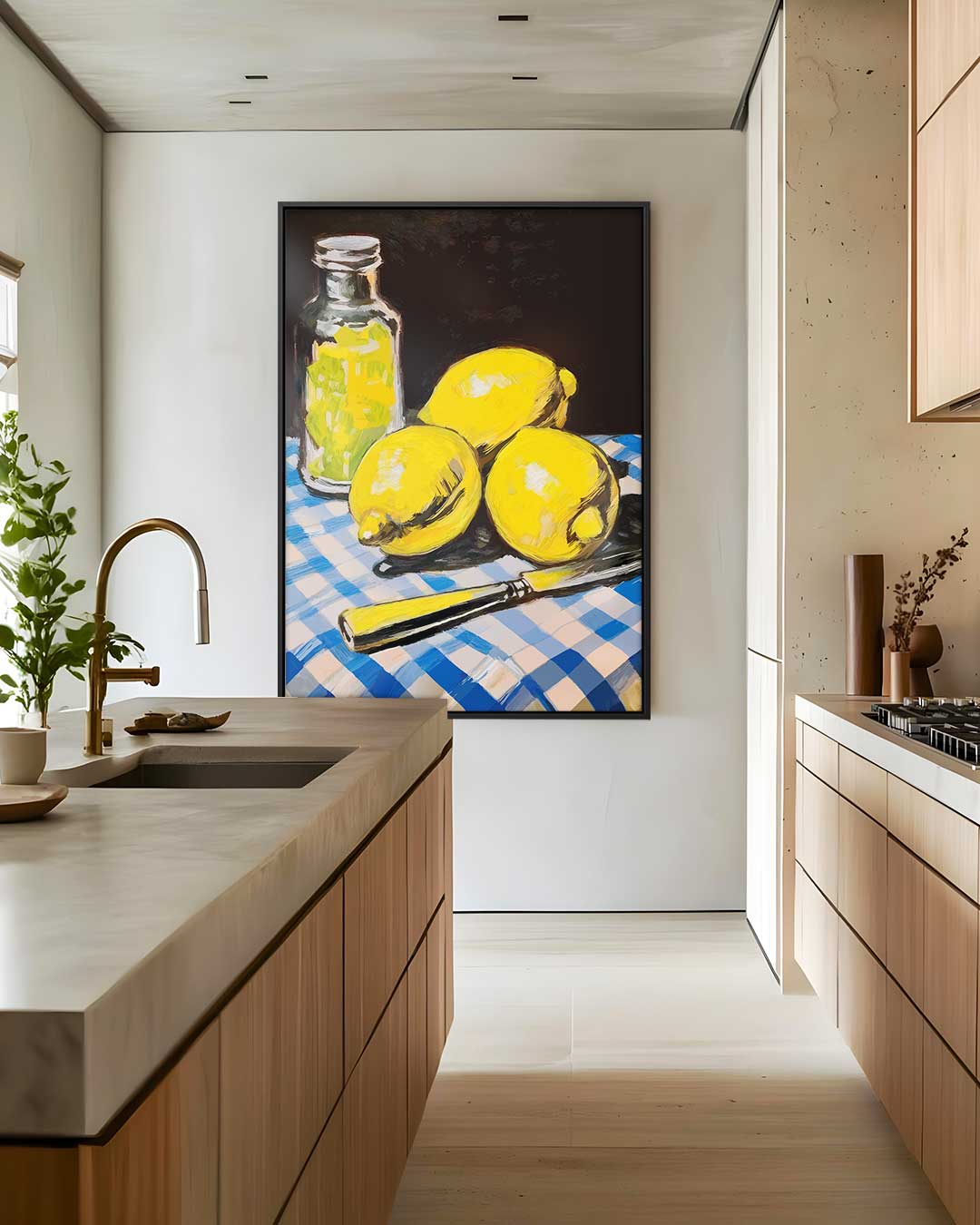 Citroenen op Geruite Tafel Kunstwerk-canvas-dibond-plexiglas-wanddecoratie-WallArtistic