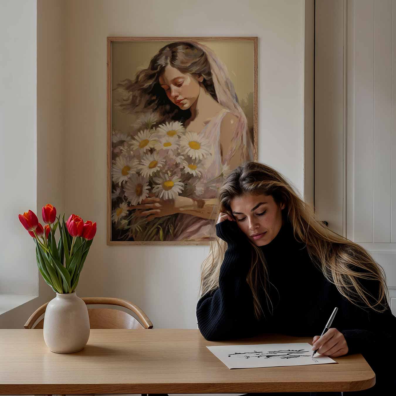 Vrouwelijke Zachte Bloemenpracht Poster