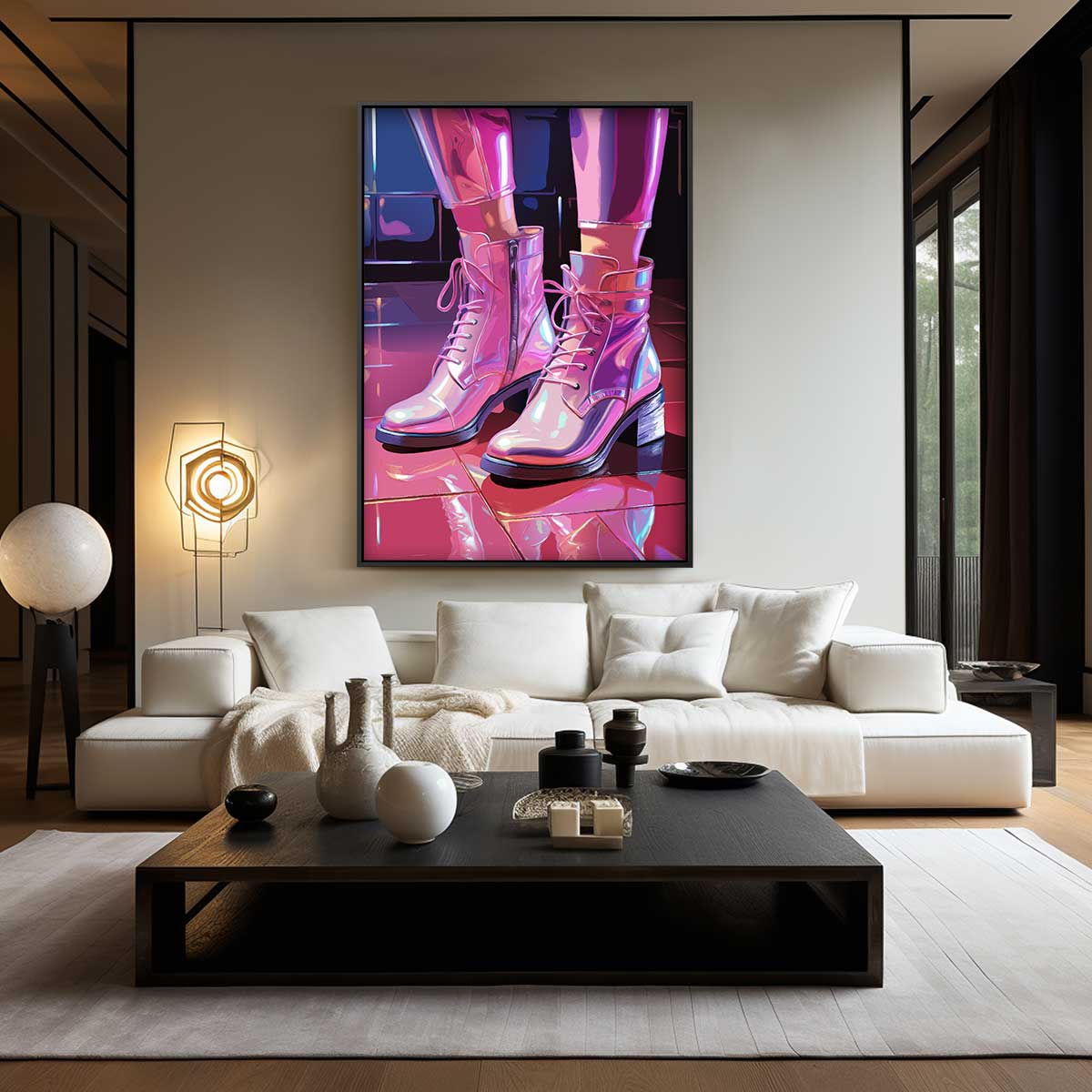 Sprankelende Laarzen in de Spotlight Kunstwerk-canvas-dibond-plexiglas-wanddecoratie-WallArtistic