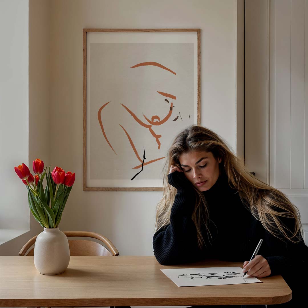 Elegante Lijnkunst Vrouwelijk Silhouet Poster-WallArtistic
