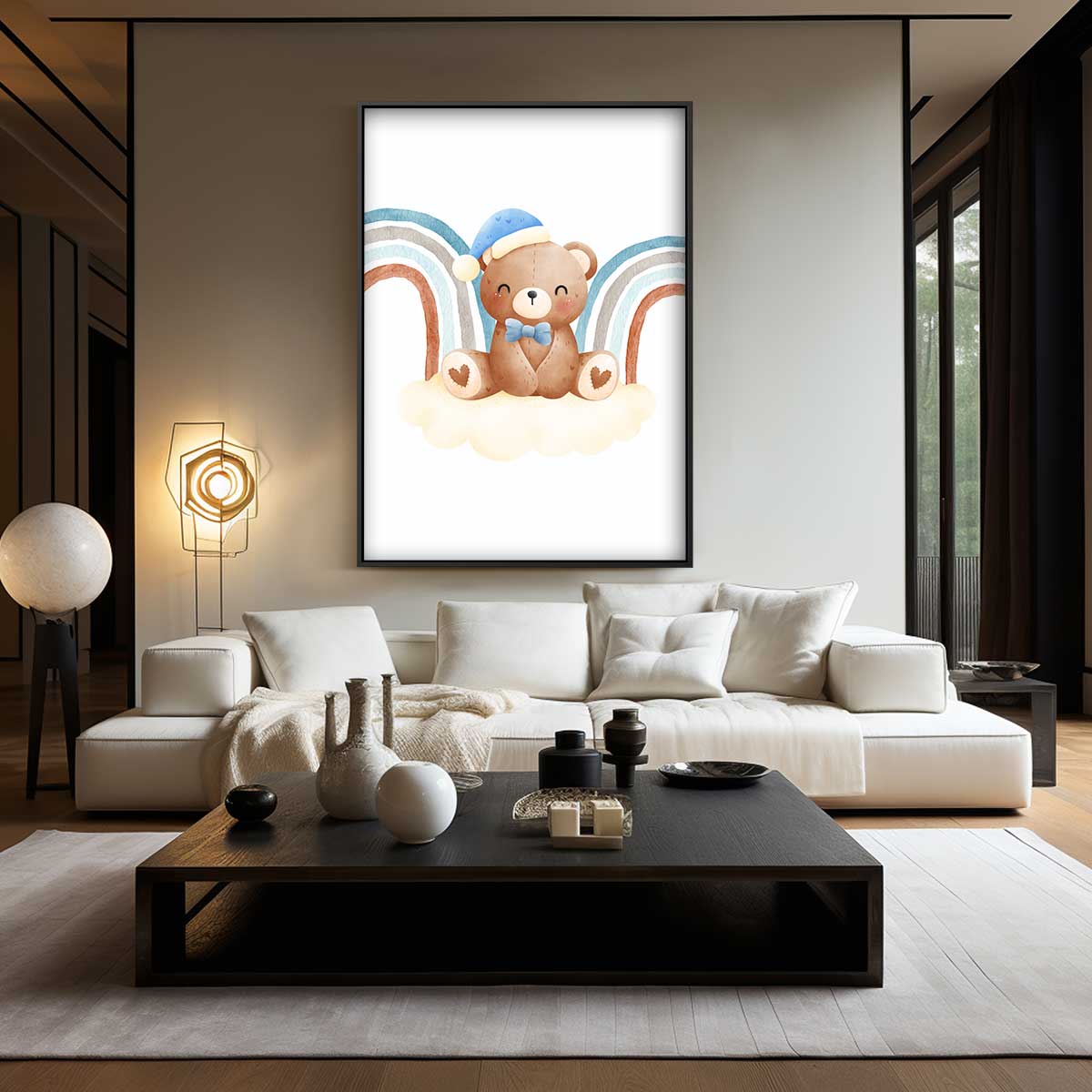 Slaapbeer op Regenboog Wolk Kunstwerk-canvas-dibond-plexiglas-wanddecoratie-WallArtistic