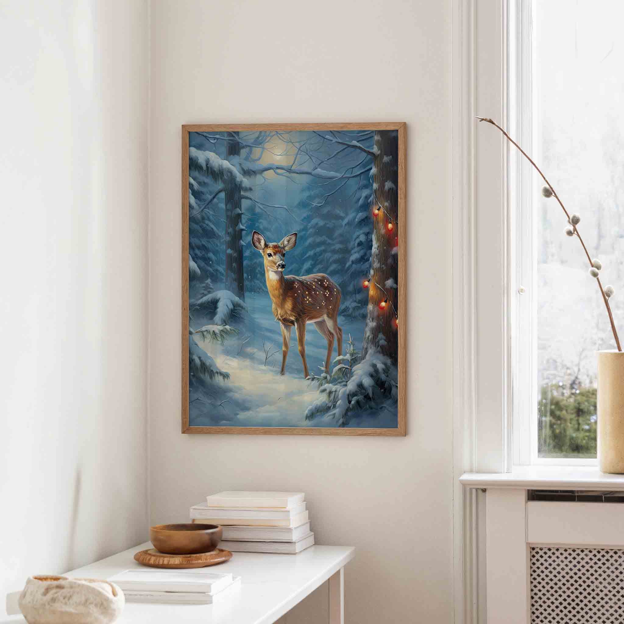 Hert in besneeuwd bos Poster