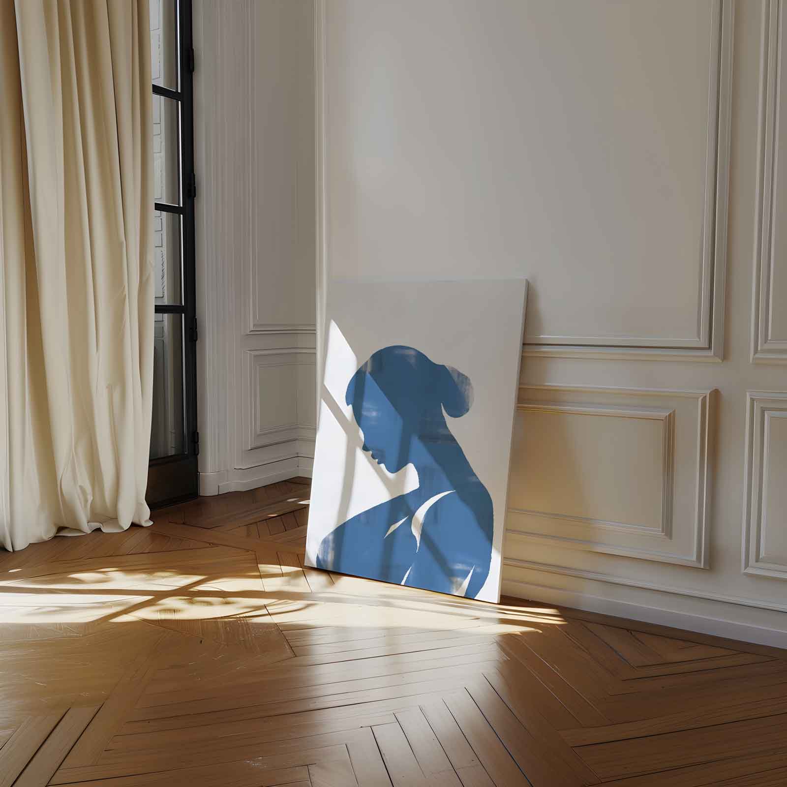 Elegante Blauwe Silhouet Kunstwerk-canvas-dibond-plexiglas-wanddecoratie-WallArtistic