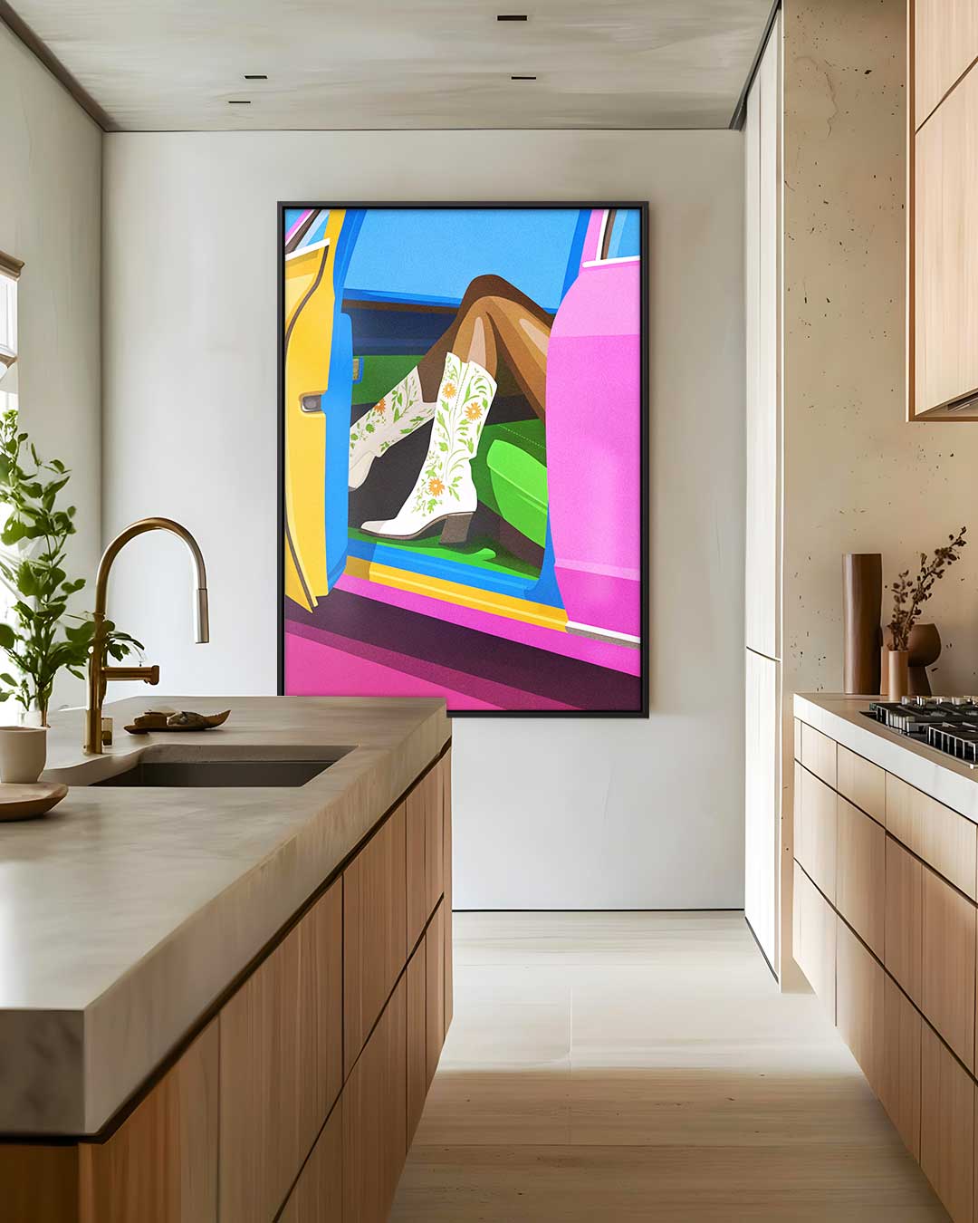 Vrolijke Coole Auto Scene Kunstwerk-canvas-dibond-plexiglas-wanddecoratie-WallArtistic