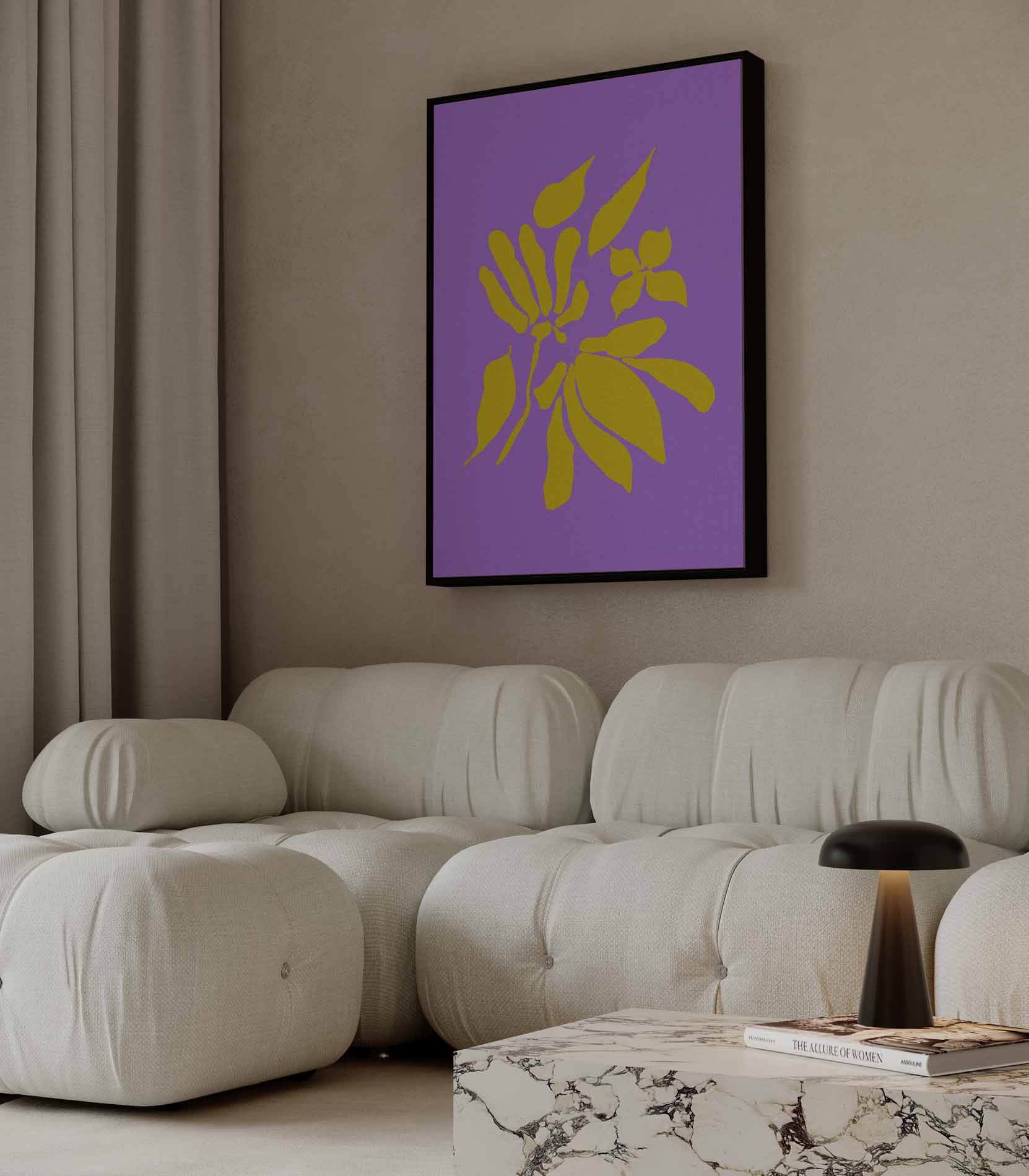 Bloemenenexplosie in Geel en Paars Kunstwerk-canvas-dibond-plexiglas-wanddecoratie-WallArtistic
