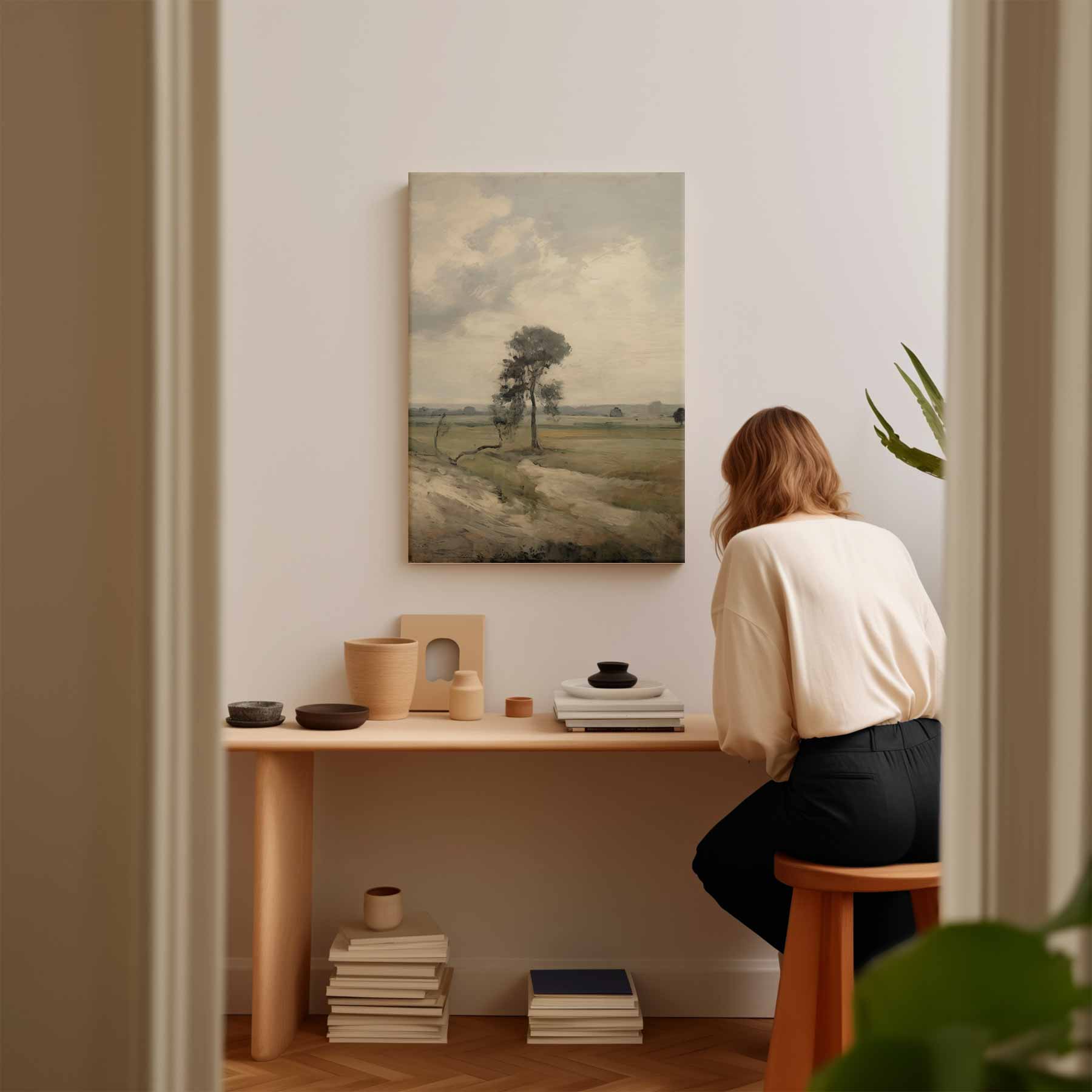 Eenzame Boom in Landschap Kunstwerk-canvas-dibond-plexiglas-wanddecoratie-WallArtistic