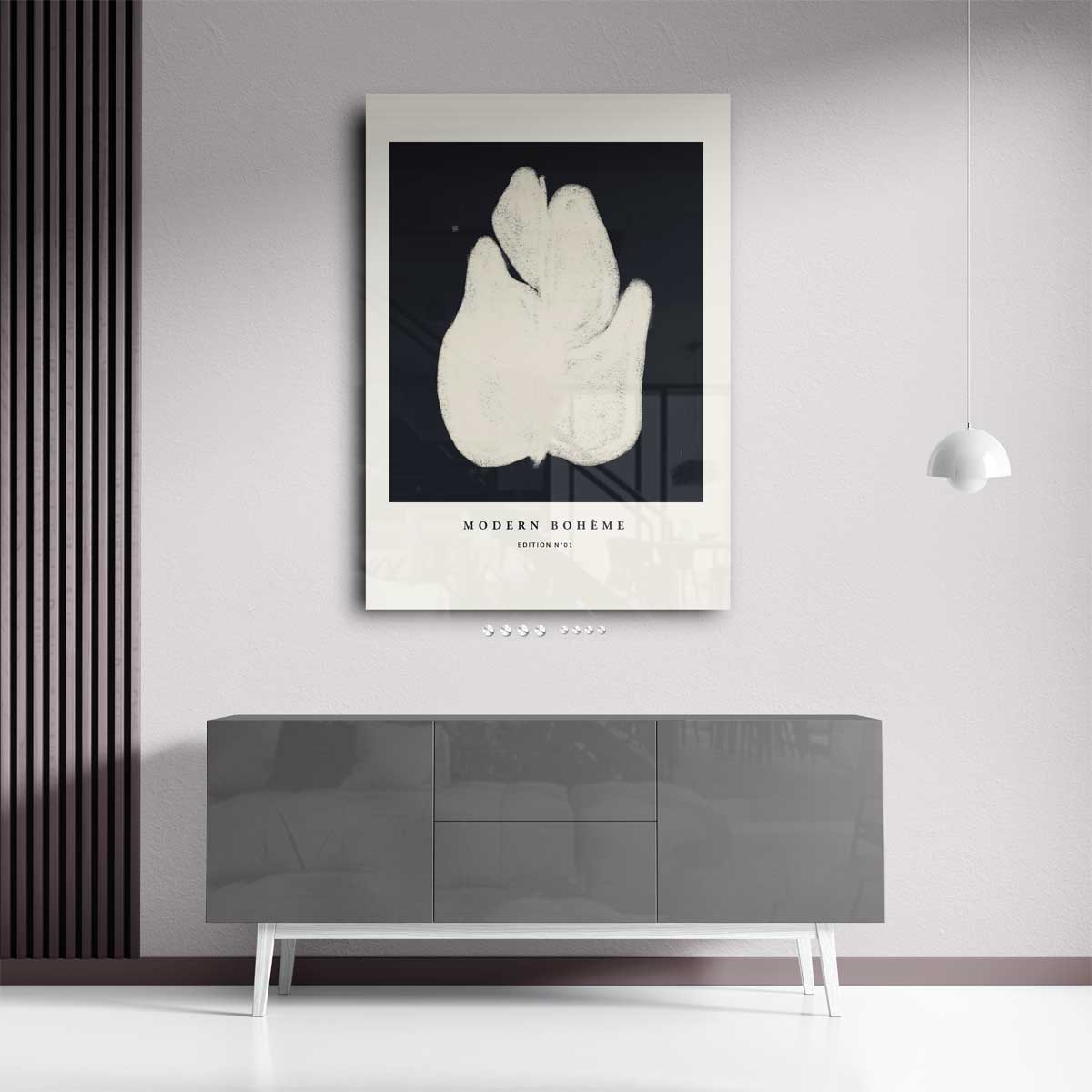 Abstracte Bloemvorm in Zwart-Wit Kunstwerk-canvas-dibond-plexiglas-wanddecoratie-WallArtistic