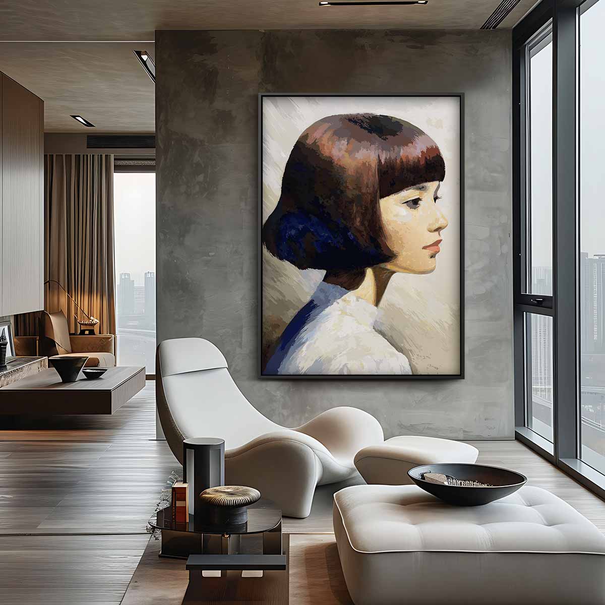 Elegante Zijaanzicht Portret Kunstwerk-canvas-dibond-plexiglas-wanddecoratie-WallArtistic