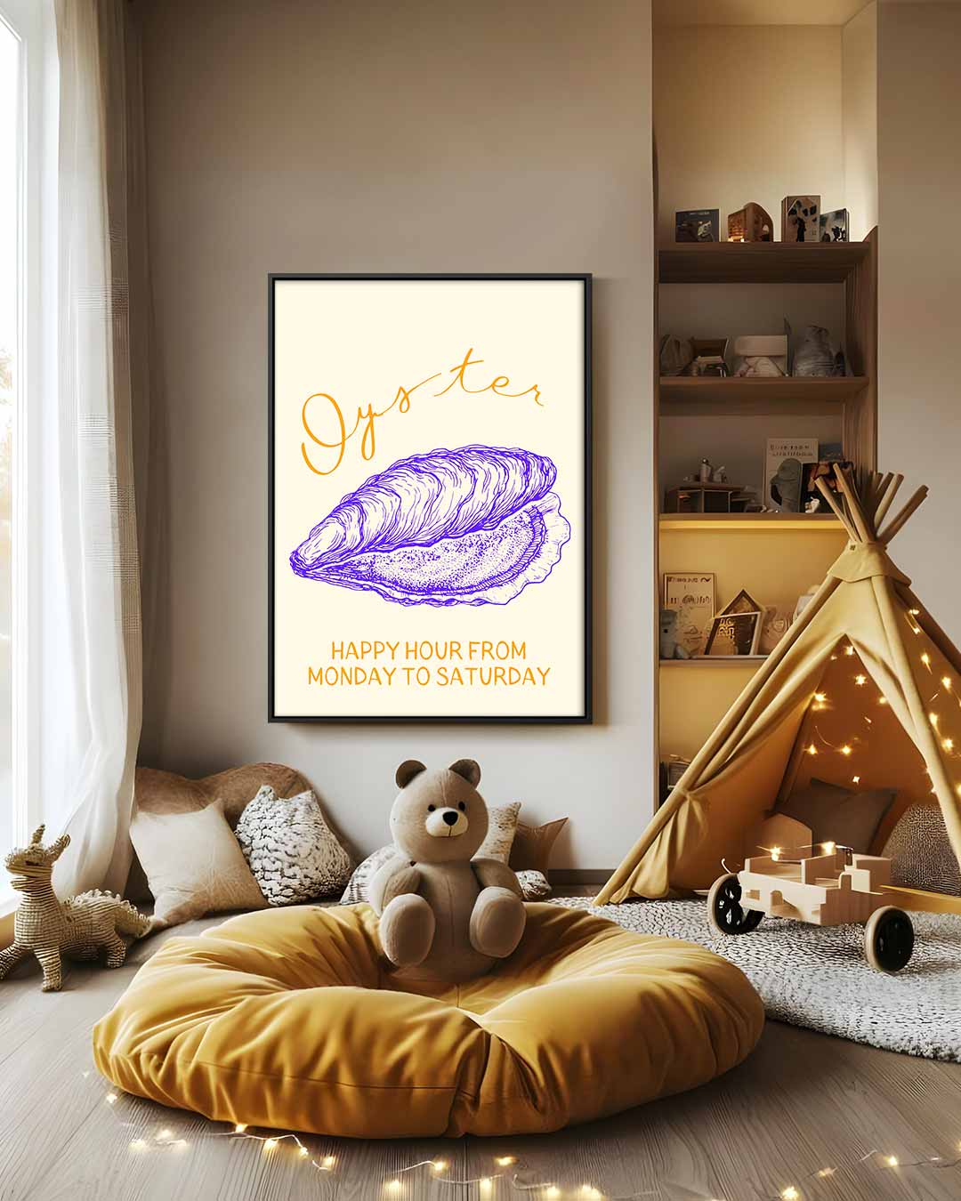 Speelse Oestertekening Kunstwerk-canvas-dibond-plexiglas-wanddecoratie-WallArtistic