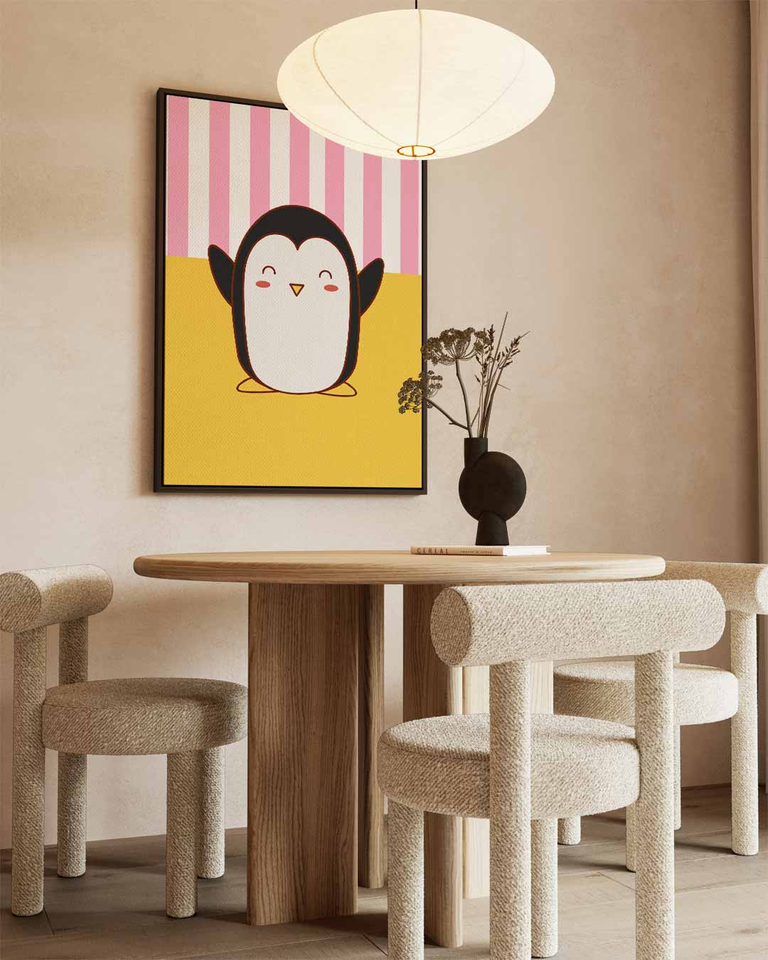 Blije Pinguïn Illustratie Kunstwerk-canvas-dibond-plexiglas-wanddecoratie-WallArtistic