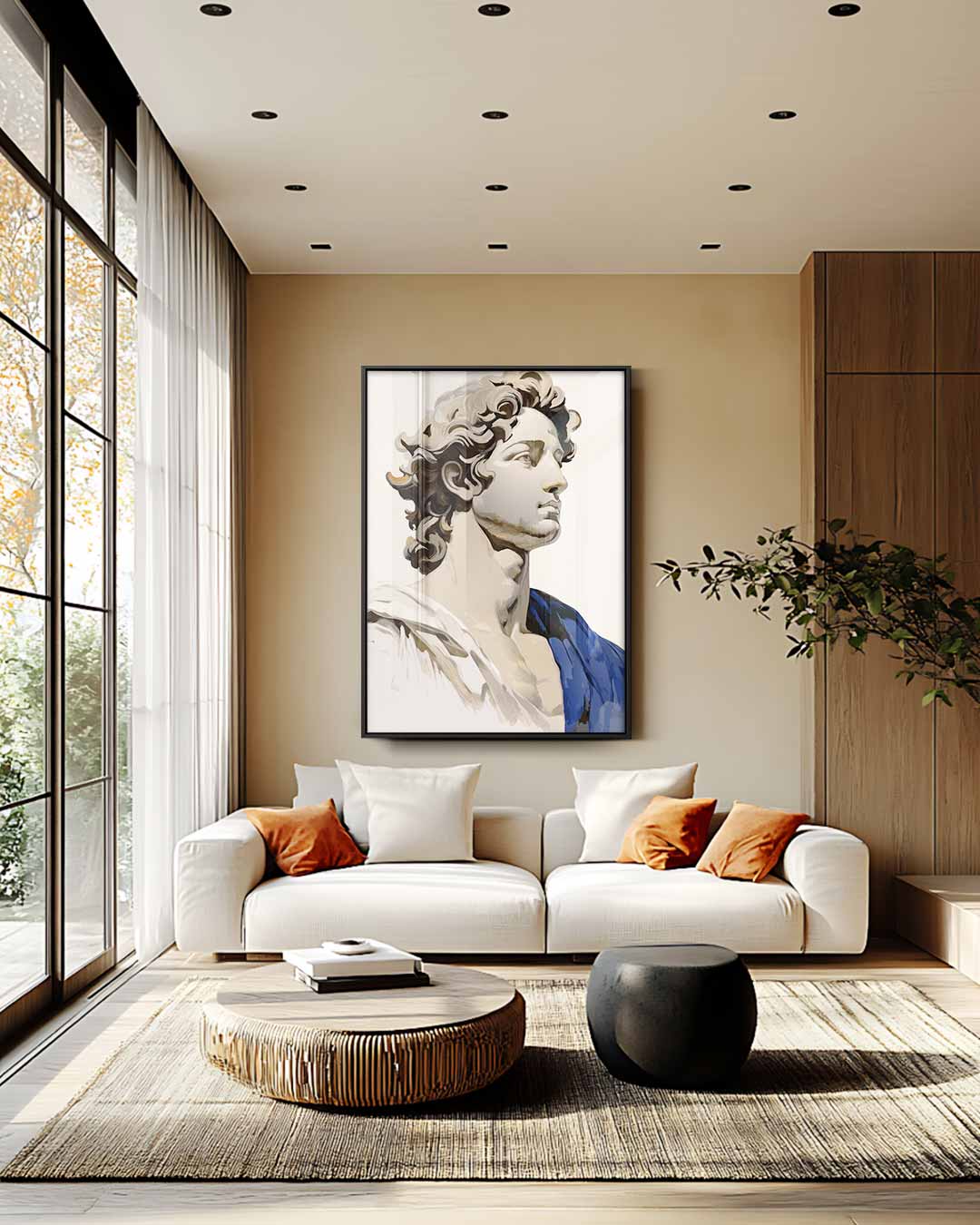 Klassieke Buste in Blauwtinten Kunstwerk-canvas-dibond-plexiglas-wanddecoratie-WallArtistic