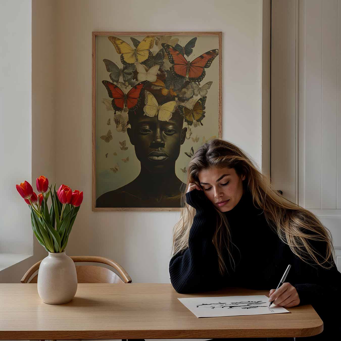 Vlinders in je Haar Kunstposter