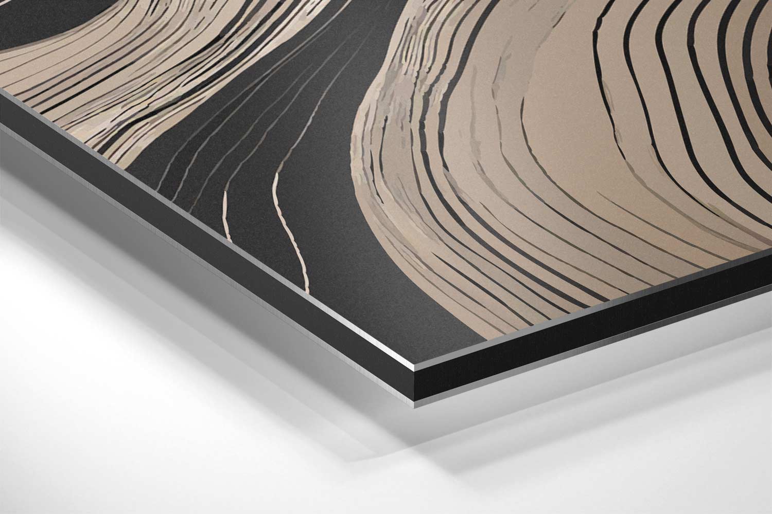 Golvende Lijnen Op Zwart Kunstwerk-canvas-dibond-plexiglas-wanddecoratie-WallArtistic