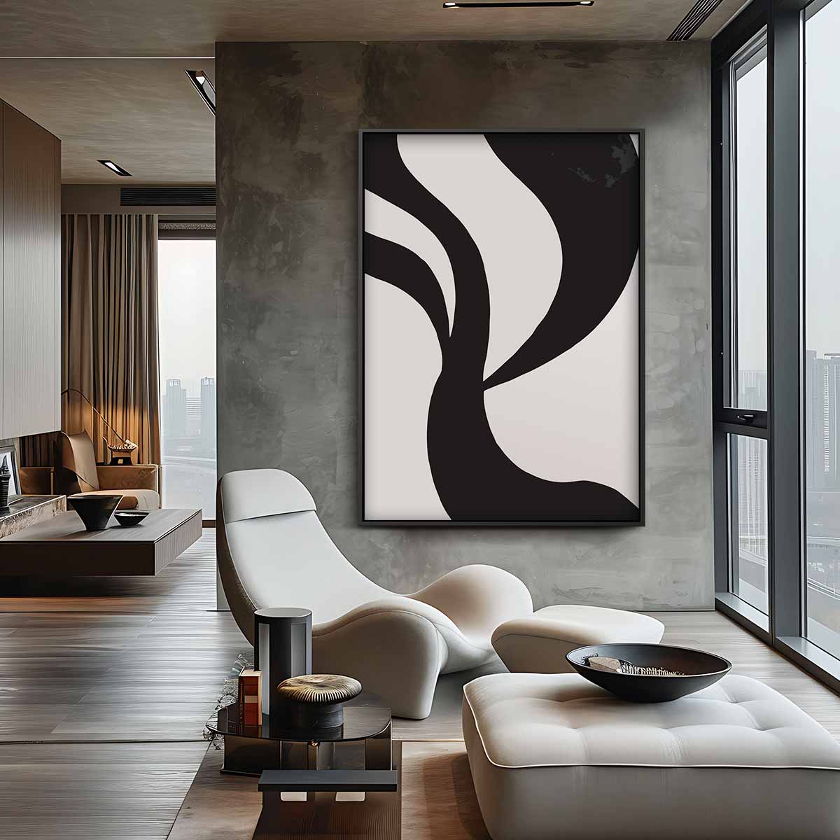 Organische Zwart-Wit Abstractie Kunstwerk-canvas-dibond-plexiglas-wanddecoratie-WallArtistic